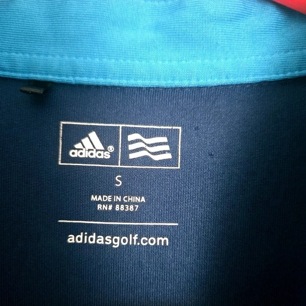Adidas Adizero Golf Polo Shirt Mens Small Navy Blue Light Blue Striped Graphic‎